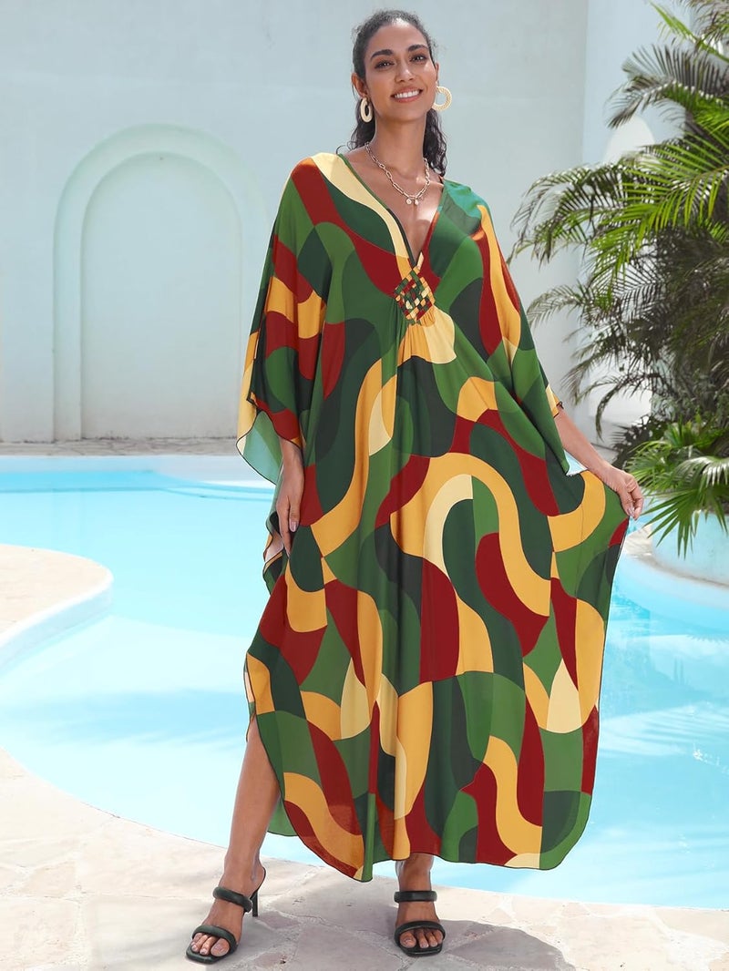KEYLORTING Women's Plus Size Kaftan Dress – Plus Size Maxi Dress Moo Moos Beach Cover Up,Bathing Suit Cover-Up Loungewear - Image 3
